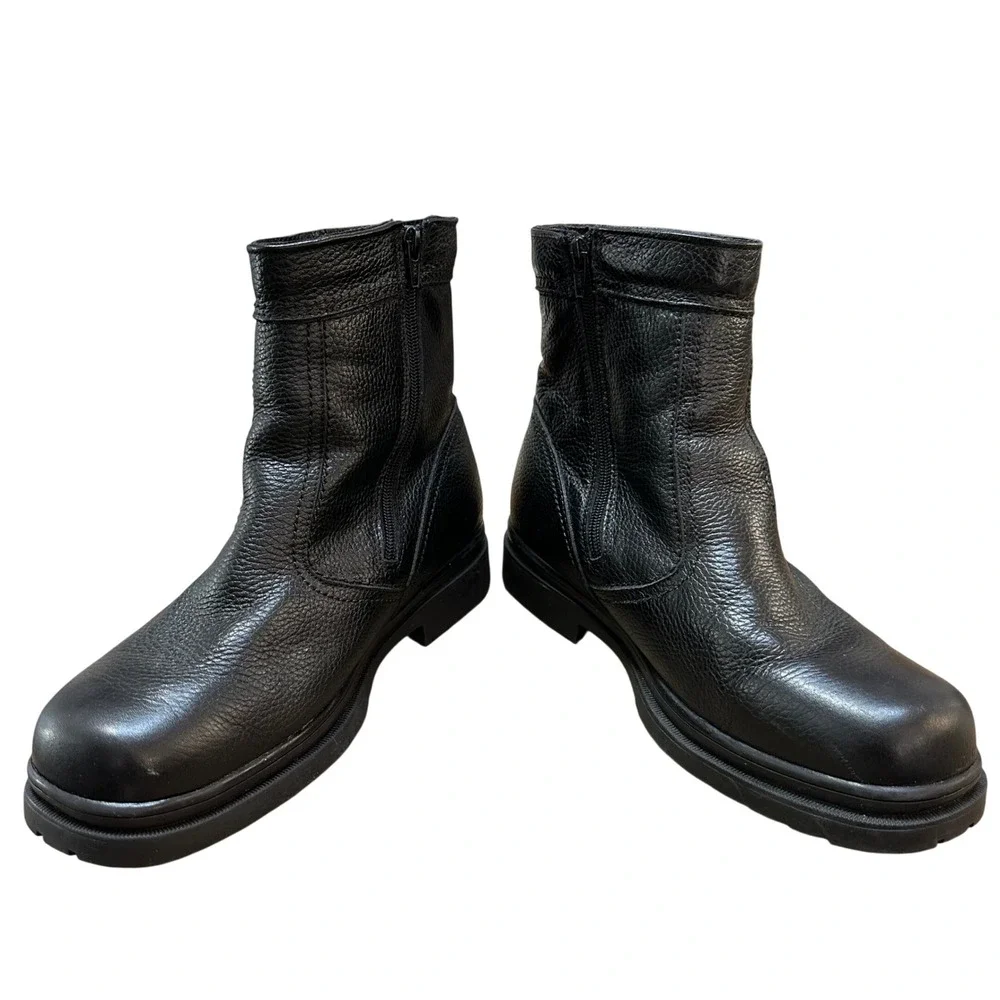 Florsheim Mens Black Pebbled Leather Shearling Lined‎ Side Zip Boots Size 10M